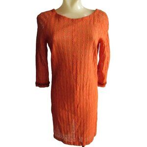 Vintage Women's Dress 6/8 1960's Mesh/Lace Burnt Orange Handmade Shift Mod